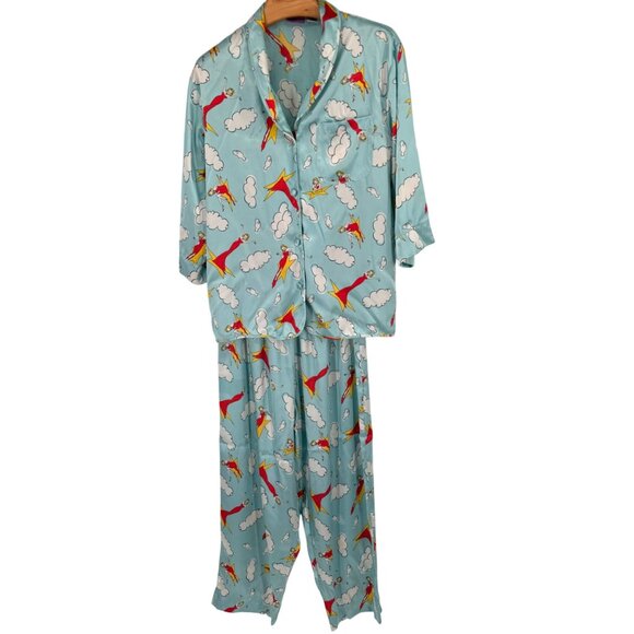 Vintage Suzanne Somers Loungewear Pajama Set Large Light Blue satin - Picture 1 of 13